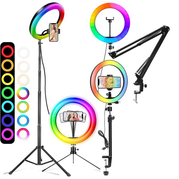 Lights 26cm Selfie Ring Light RGB remplissage LED RINGLIGHT SELTIE LAMPLE LAMBRE LIGHT avec support mobile Tripod Stand pour la vidéo YouTube
