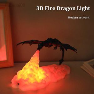 Lichten 3D Gedrukt Licht Led Night Lampen Thuis Beste Cadeaus Voor Kinderen Huishoudelijke Producten Fire Ice Dragon Decoratieve HKD230704