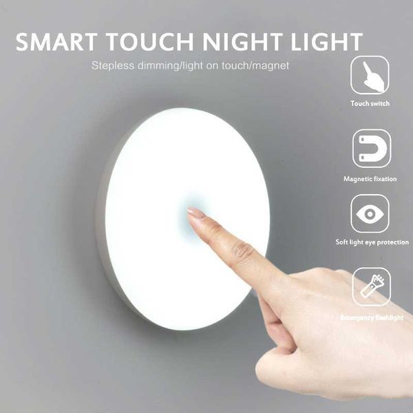 Lumières 6 LED Capteur Tactile Lampe de Poche Base Magnétique Mur USB Chargé Cercle Portable Gradation Nuit Lampe HKD230628