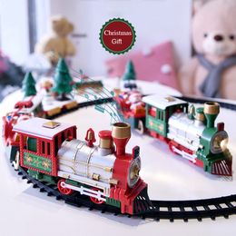 Verlichting en geluiden Kerst Trein Set Railway Tracks Speelgoed Xmas Trein Gift Elektrische Spoorweg Set w / Locomotive Motor Cars LJ200930