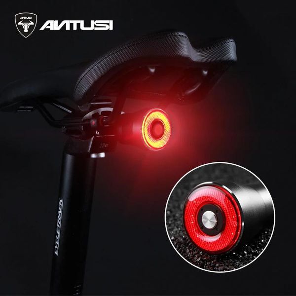 Luces ANTUSI Q5 Bicicleta Luz trasera Bicicleta de carretera Freno automático Inducción Luz trasera Ciclismo Recarga USB Smart LED Flash Seguridad MTB Luz