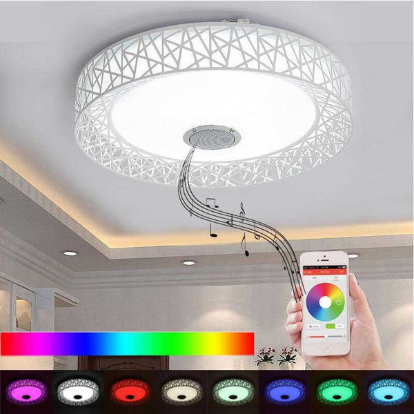 Lumières APP LED plafonnier haut-parleur Bluetooth 36W lampe de fête déco chambre musique luminaire avec télécommande 0209