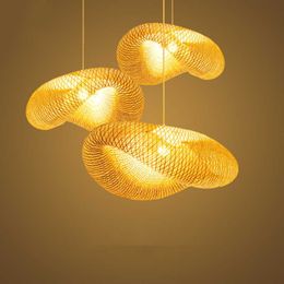 Lumières bambou tissage lustre 40/50/60 cm suspendu LED plafonnier suspension luminaires rotin tissé maison chambre décors 0209