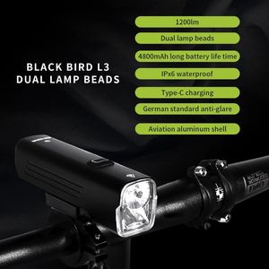 Lumières Blackbird L3 Lampe Avant De Vélo 1200lm Étanche À La Pluie TypeC Charge Double Multilamp Vélo Phare LED Puissant Vélo Lumière