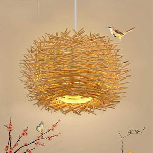 Lichten kroonluchter vogelnest woonkamer eetkamer pastorale boerderij bar glans rattan plafond bamboe lamp 0209