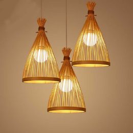 Lichten klassieke hanger lamp bambooo kroonluchters houten plafond licht dia20/25/30 cm e27 eetkamerkamer lantaarn koffiekleur 0209