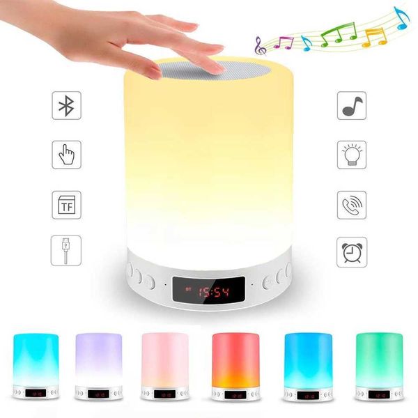 Luces Luz nocturna colorida con altavoz Bluetooth inalámbrico Carga USB Control de palmaditas portátil Colores Lámpara de mesa de escritorio LED Soporte Tarjeta TF AA230426