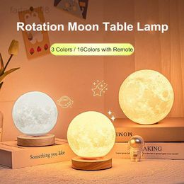 Lights Creative 3D Moon 360 ° Rotating Lunar Night Light voor Home Office Room Touch Control 3 of 16 kleuren Led Desktop Lamp HKD230704