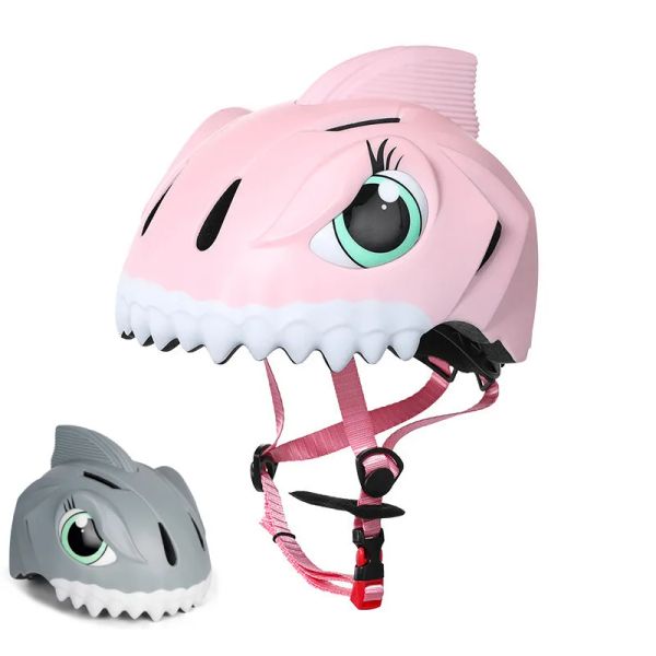 Luces lindas caricatura tiburón ciclismo casco para niños seguridad seguridad ligera para montar en bicicleta ajustable para niños para niños