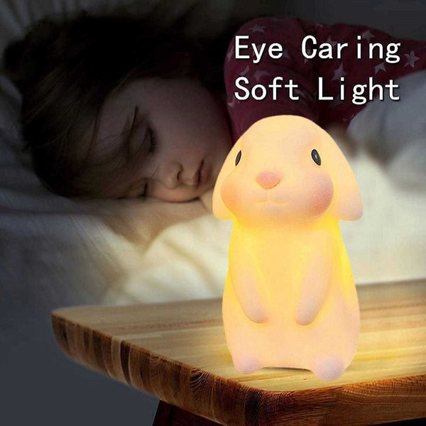 Lumières mignon lapin Silicone nuit chambre chevet dessin animé lampe à LED lumière intérieure pour chambre décoration nouvel an cadeau HKD230628