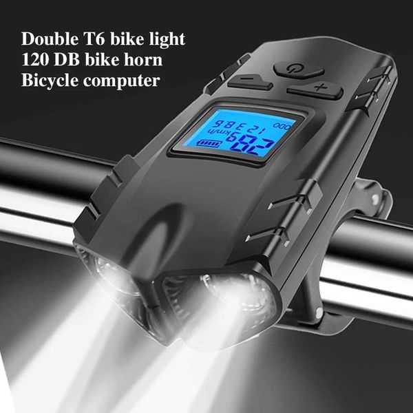 Luces Luz de bicicleta doble velocímetro faro 4 modos bicicleta recargable ordenador impermeable luz campana Led luces delanteras de ciclismo