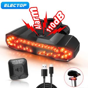 Luces Electop Bicicleta Sistema de alarma IP65 Impermeable trasera trasera trasera Control remoto inalámbrico USB Bike Frake Lights con señal de giro