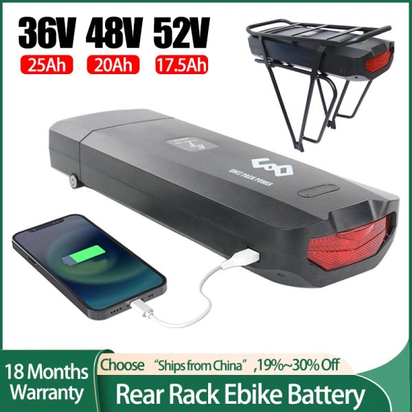 Lights Bicycle électrique 48V 20AH 52V Batterie de batterie Ebike Batterie Pack 36V 25Ah pour l'évacuation avec faillite USB Port E Chargeur de vélo