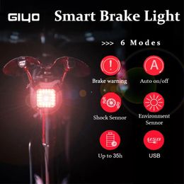 Lumières Giyo vélo feu arrière feu arrière vélo intelligent détection de freinage automatique lampe à LED étanche USBcharge vélo lumière Lanterna Bicicleta