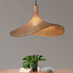 Lights Hand Faire le pendentif à LED en osier en bambou plafond Plafon vintage lampe suspendue rotin pour l'éclairage de salle à manger