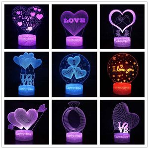 Lights I LOVE YOU Hartvormig Rose Valentijnsdag Serie 3D LED Nachtlampje Slaapkamer Decoratieve Lamp Verjaardagsfeestje Bruiloft Decoratie HKD230628