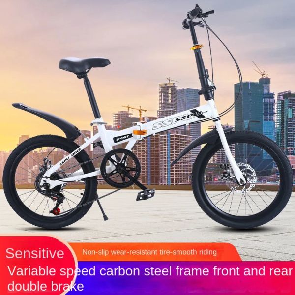 Installation de lumières Béloche pliante adulte de 20 pouces de vélo portable ultra-léger pour femmes à double disque de frein à disque variable vélo de montagne