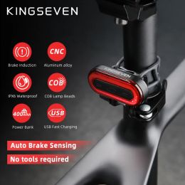 Lichten Kingseven Bike Light Smart Brake Sensor Achterste Tail Light USB Oplaadbare LED Bicycle Koplamp Cycling Flashlight MTB -achterlicht