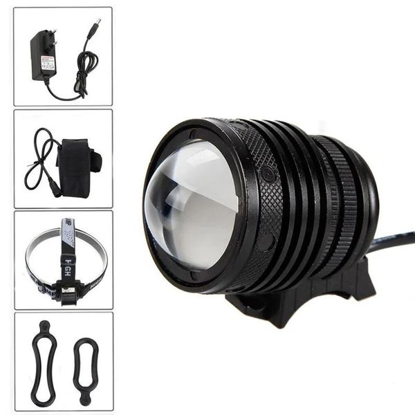 Lumières LED Lumière De Vélo T6 Zoom Lampe Avant De Vélo Super Lumineux Lentille Convexe Phare De Vélo VTT Lampe Frontale De Vélo + 18650 Batterie Pack