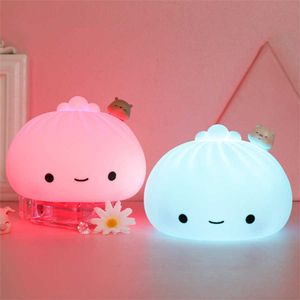 Lichten led Chlidren Light Cute Bun Dumpling Cartoon Soft Silicone Night For Baby Kids Slaapkamer Bedide Lamp Kerstcadeaus AA230426