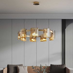 Lichten LED Luxe plafond kroonluchters verlichting Amber rokerig glas ophangende moderne hanglamp eetkamer woonkamer verlichtingsarmaturen 0209