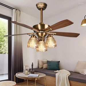 Lumières Led Restaurant Simple plafond européen avec lumière rétro pays lampe de ventilateur électrique Chande