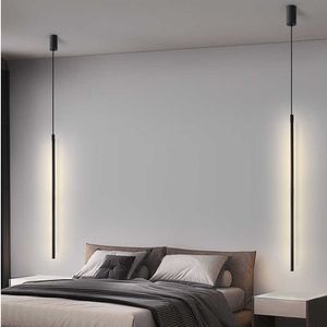 Lumières Long Tube LED Lampes Suspendues Pour Chambre Chevet Illuminaire 60/80/100/120cm Or Noir Haut Plafond Suspension AC 85-265V 0209