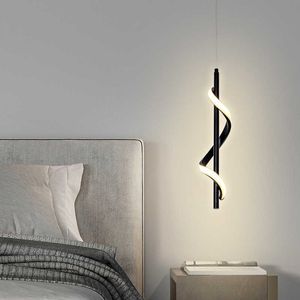 Lumières Lampes suspendues de chevet de chambre à coucher modernes Blanc Noir AC 220V LED Plafond Pendentif Lumière Conception En Spirale Long Câble Éclairage De Bar Intérieur 0209