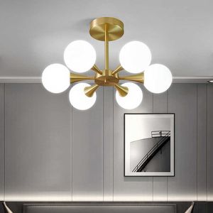 Lichten moderne led kroonluchter voor de slaapkamer eetkamer Noordse melk witte glazen bal plafond hanglamp lamp hangende verlichting huis 0209