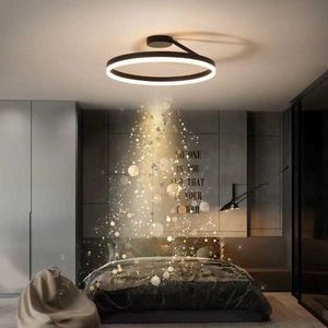 Lichten moderne ring led plafond kroonluchter dimbare zwart wit voor slaapkamer tafel dineren woonkamer minimalistische hanglampen verlichting 0209