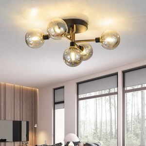 Lumières lustre en verre ambré gris fumée moderne pour salon entrée maison intérieur AC90V-265V chambre plafonnier 0209