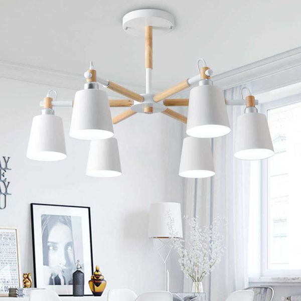 Lumières Moderne En Bois Massif 3/6/8 Têtes Nordic Creative LED Pendentif Lumière Blanc Noir Couleur E27 Titulaire Plafonnier Chambre Décoration 0209