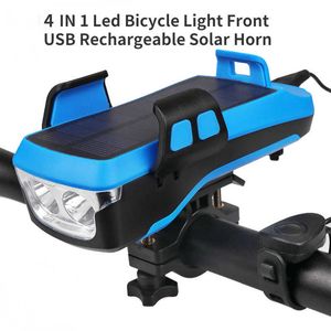 Lichten multifunctionele fietslicht met telefoonhouder fiets markeer USB oplaadbare fietshoornlamp Power Bank zaklamp 0202