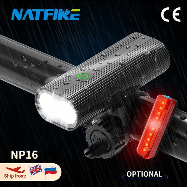 Luces NATFIRE NP16 Lámpara de bicicleta Linterna LED recargable por USB 3-5 modos Juego delantero de luz de bicicleta de larga duración y luz trasera roja 0202