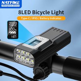 Lumières NATFIRE puissant vélo lumière OLED affichage 10000mAh Rechargeable vélo phare lampe de poche type-c charge 2000LM lampe 0202