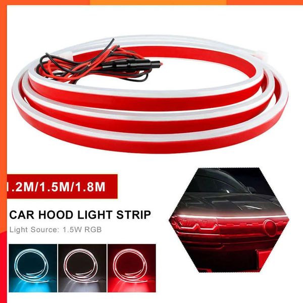 Luces Nuevo Caperuto de automóvil universal Strip de luz LED 12V 1.2m/1.5m/1.8m Atmósfera de escaneo Lámpara Daytime Running Light Decorative Drl Accesorie