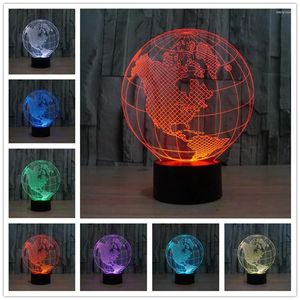 Lichten Nachtverlichting USB Led 3D-lamp Licht voor kinderen Tafel Amerika Globe Zeven kleurenvisie Stereo Touch-schakelaar Acryl