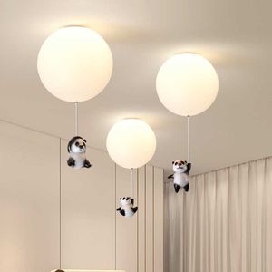 Lichten Noordse nieuwe hars panda led plafondlamp voor woonkamer kinderslaapkamer cartoon dierenkunst decoratieve verlichting fixture 0209