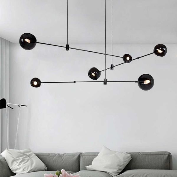 Lumières Lustres simples nordiques lustre de plafond design éclairage Led pour la décoration du salon lampes suspendues créatives en métal noir 0209