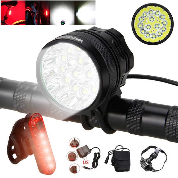 Luces recargables 18650 batería banco de energía 20000Lm 15 LED 3 modos ciclismo bicicleta luz faro lámpara bicicleta accesorios 0202