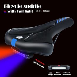 Lumières Route VTT Selle De Vélo Siège De Vélo avec Feu Arrière Cyclisme Clignotant Avertissement Absorption Des Chocs PU Respirant Doux Coussin De Siège Ouvert