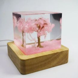 Lumières Sakura Scene Square Resin Night Light, Lumière de nuit personnalisée, cadeau significatif, cadeau pour maman, cadeau pour petite amie