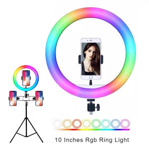 Lights Selfie RGB Fonce Lampe avec trépied Dimmable Selfie Ring Light With Phone Stand Color Annular Tube Photographic Lighting 26cm