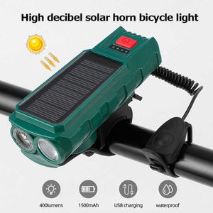 Lumières Lumière de vélo solaire lampe de poche avant avec corne lanterne de vélo lampe Rechargeable USB feu arrière Luces Bicicleta accessoires de cyclisme 0202