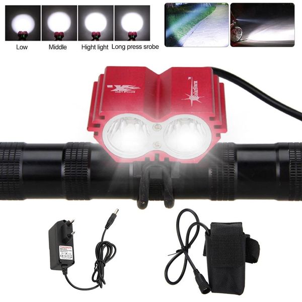 Luces SolarStorm Bike Faro 5000LM 2XT6 LED Antorcha Linterna 3 modos Lámpara de ciclismo + Batería + Cargador