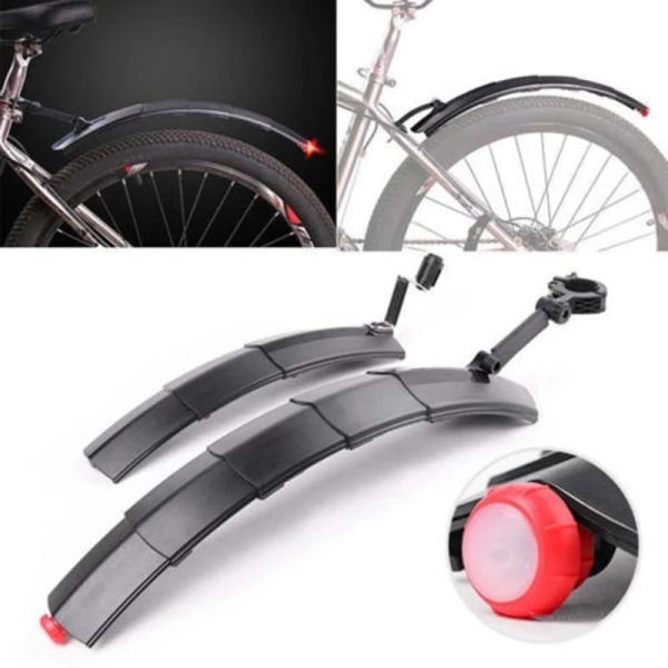 Luces telescópico plegable bicicleta guardabarros con luces traseras mtb guardia de barro bicicleta delantera trasera delantera para la bicicleta de carretera protector de barro