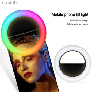 Lichten Universal Mobile Phone LED Selfie Ring Light USB -lading Vul voor iPhone Samsung Huawei Mi Lens Ringlight Clip Foto Lampl240116