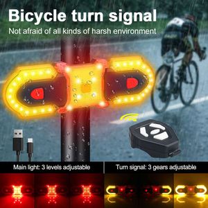 Lumières USB Rechargeable Vélo Feu Arrière Télécommande Sans Fil Vélo Lampe LED Tournant Singal Avertissement Sécurité Vélo Feu Arrière 0202