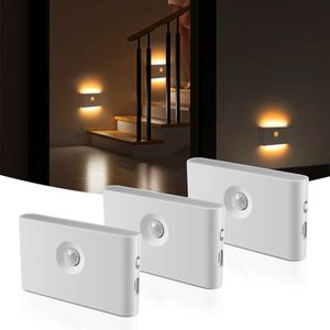 Lights USB Oplaadbare Draadloze Linkage Inductie Smart Motion Sensor LED Nachtlampje Voor Thuis Slaapkamer Trap Gang Emergency Lamp HKD230628