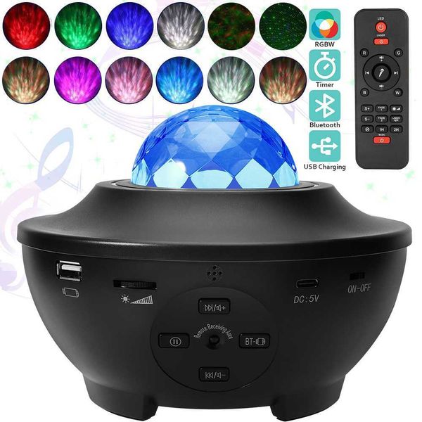 Luces USB Star Night Music Starry Water Wave LED Bluetooth-compatible Sound-Activated Projector Light Decor HKD230704